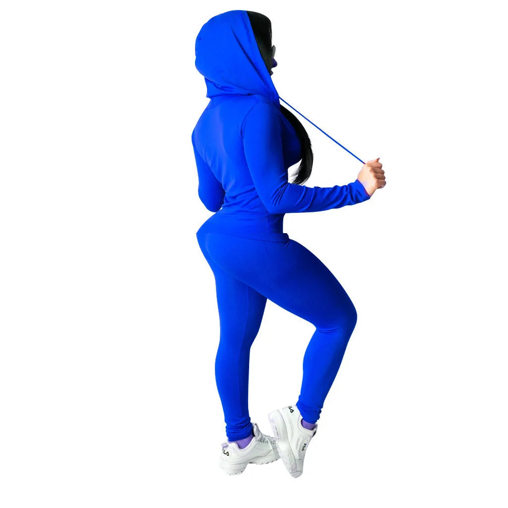 Trajes de Jogging para mujer, sudaderas con capucha informales con cremallera, Top, pantalones de chándal, trajes de Jogger, ropa deportiva femenina, invierno, 2 piezas