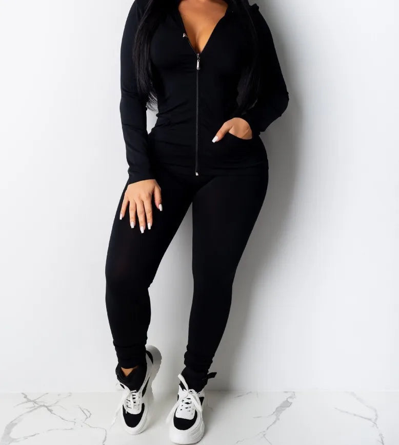 Trajes de Jogging para mujer, sudaderas con capucha informales con cremallera, Top, pantalones de chándal, trajes de Jogger, ropa deportiva femenina, invierno, 2 piezas