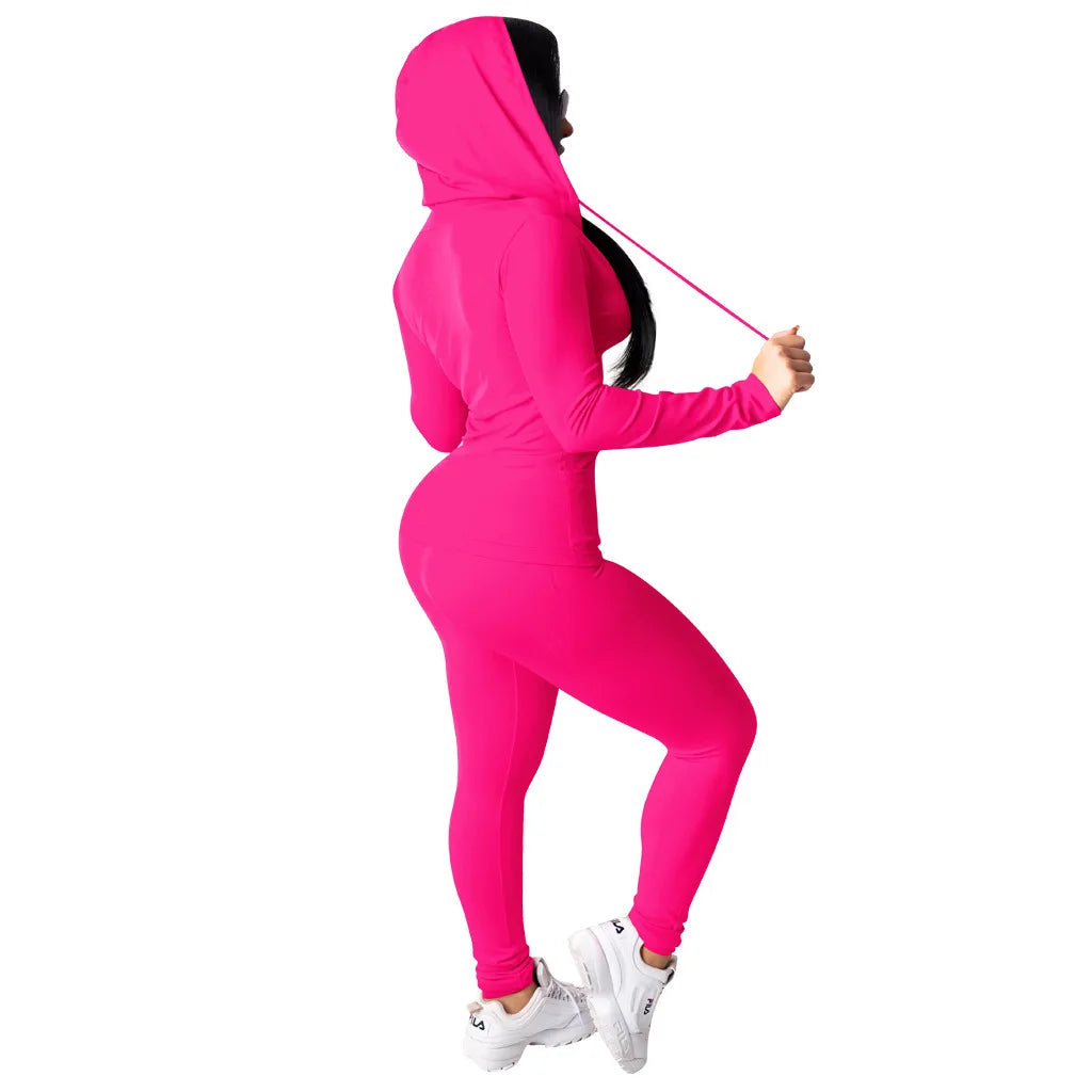 Trajes de Jogging para mujer, sudaderas con capucha informales con cremallera, Top, pantalones de chándal, trajes de Jogger, ropa deportiva femenina, invierno, 2 piezas