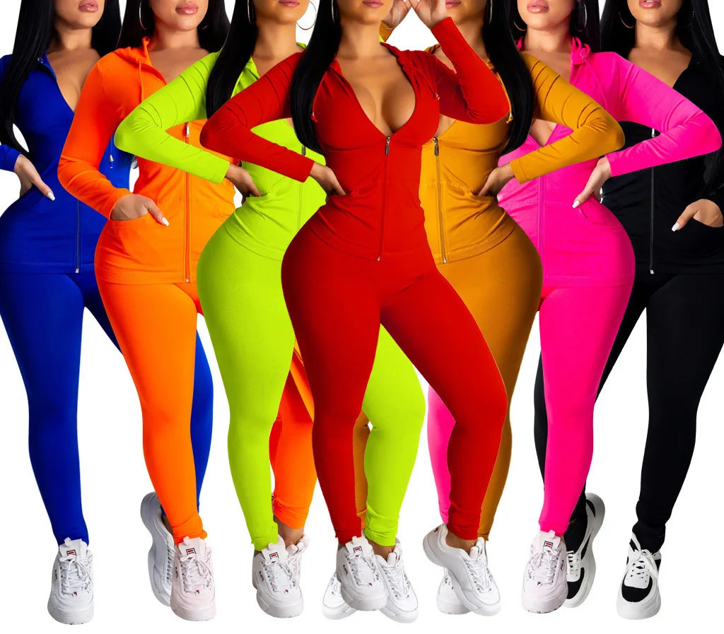 Trajes de Jogging para mujer, sudaderas con capucha informales con cremallera, Top, pantalones de chándal, trajes de Jogger, ropa deportiva femenina, invierno, 2 piezas