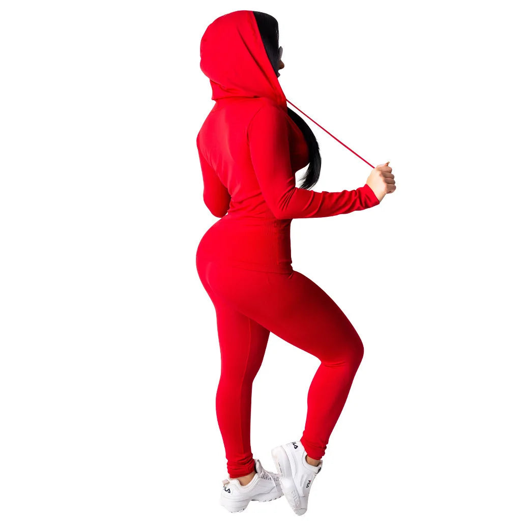 Trajes de Jogging para mujer, sudaderas con capucha informales con cremallera, Top, pantalones de chándal, trajes de Jogger, ropa deportiva femenina, invierno, 2 piezas