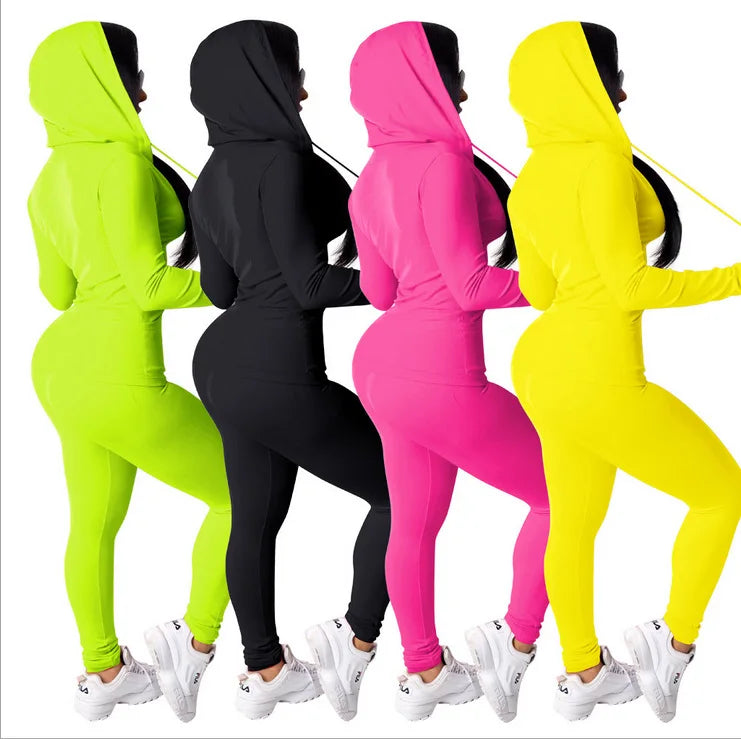 Trajes de Jogging para mujer, sudaderas con capucha informales con cremallera, Top, pantalones de chándal, trajes de Jogger, ropa deportiva femenina, invierno, 2 piezas