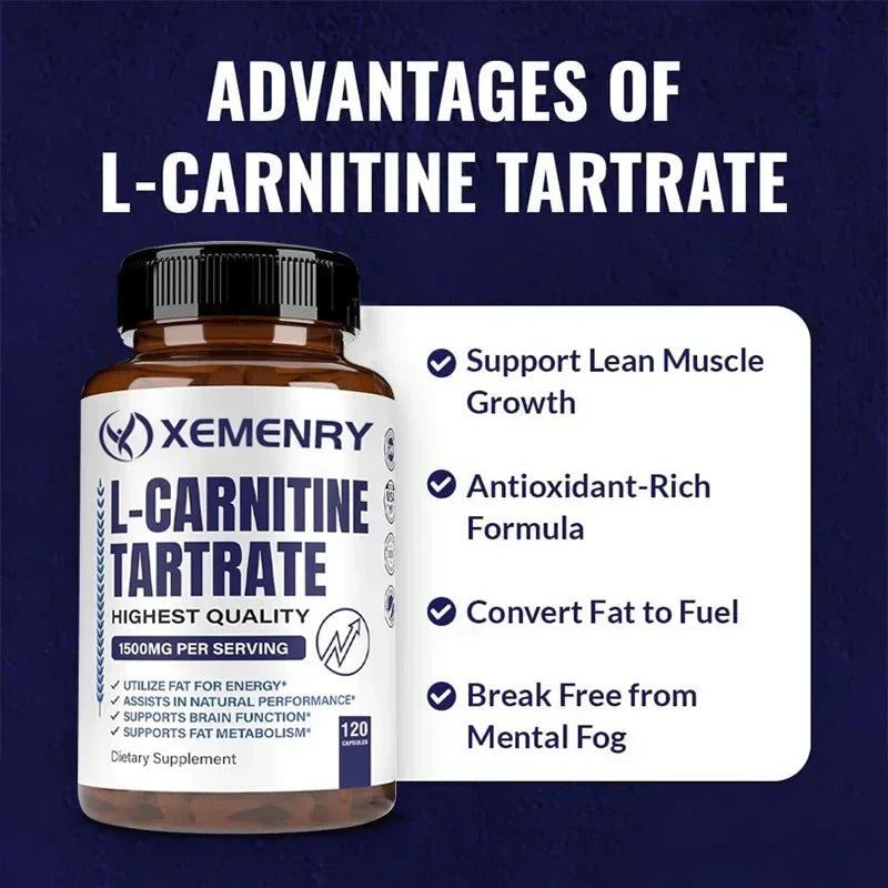 Tarrato de L-carnitina: apoya el metabolismo, el quemador de grasa, promueve el crecimiento muscular, alivia la fatiga, apoya la salud cardiovascular