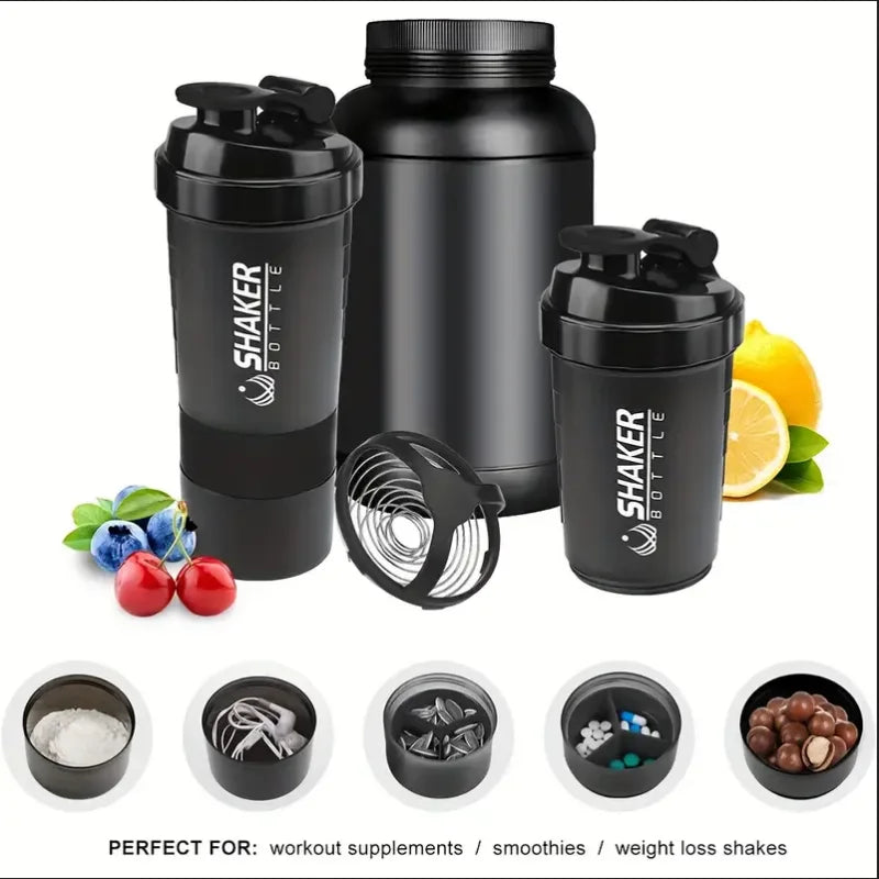 Botella coctelera con contenedor de energía, 2 niveles, batidos de proteínas, botella coctelera en polvo, botella de agua deportiva, Ideal para deportes, gimnasio y Fitness