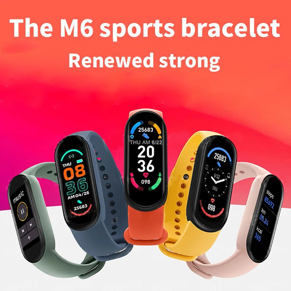 Reloj inteligente M6 para hombre y mujer, pulsera deportiva con Monitor de frecuencia cardíaca y presión arterial, resistente al agua, multifunción