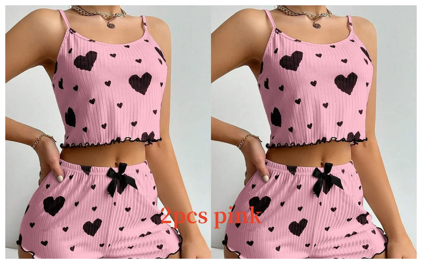 Conjunto de pijamas para mujer Ropa de dormir 2 piezas Camisetas sin mangas cortas y pantalones cortos S M L Blanco Ventilar Suave Casual Impresión de amor