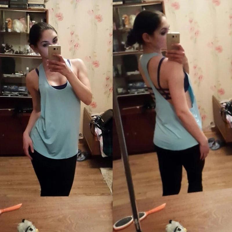 Camiseta deportiva nueva para mujer, camiseta sin mangas deportiva para Fitness, parte trasera en forma de T, camiseta sin mangas ajustada de secado rápido para correr, abrigo