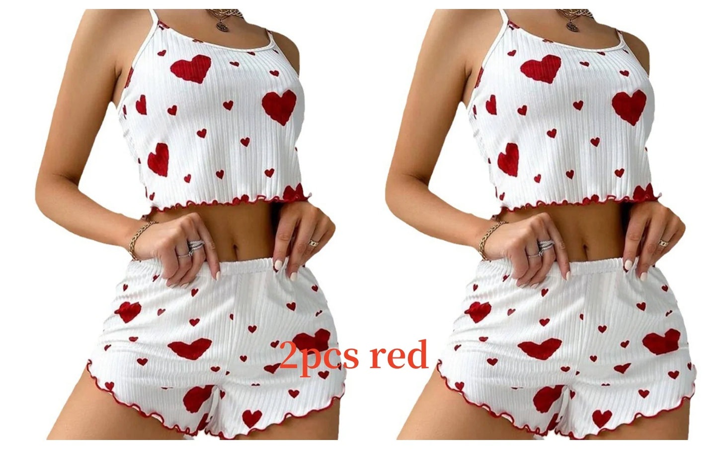 Conjunto de pijamas para mujer Ropa de dormir 2 piezas Camisetas sin mangas cortas y pantalones cortos S M L Blanco Ventilar Suave Casual Impresión de amor