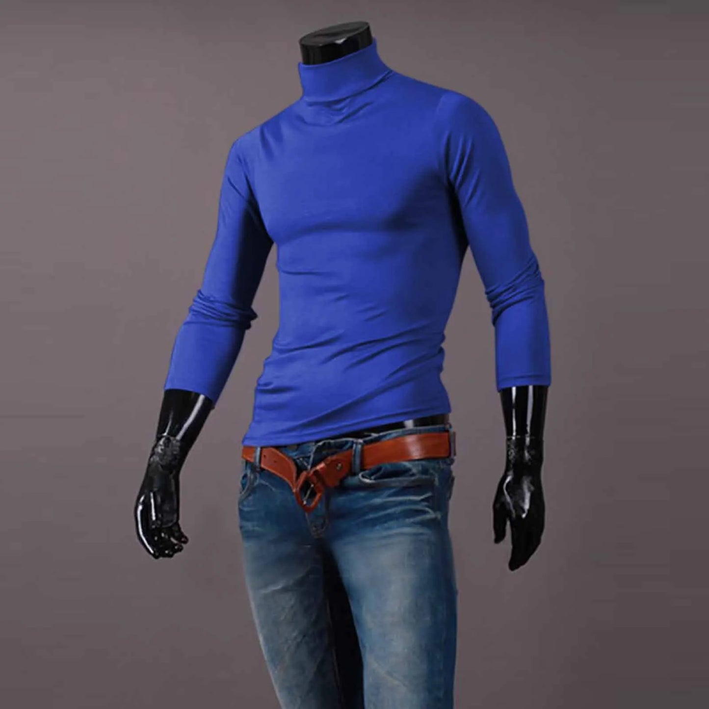 Camiseta básica lisa de fondo para hombre, Jersey informal ajustado de cuello alto básico, Tops finos de otoño y primavera