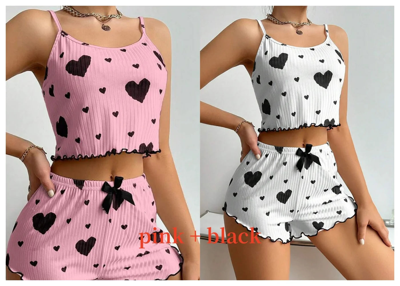 Conjunto de pijamas para mujer Ropa de dormir 2 piezas Camisetas sin mangas cortas y pantalones cortos S M L Blanco Ventilar Suave Casual Impresión de amor