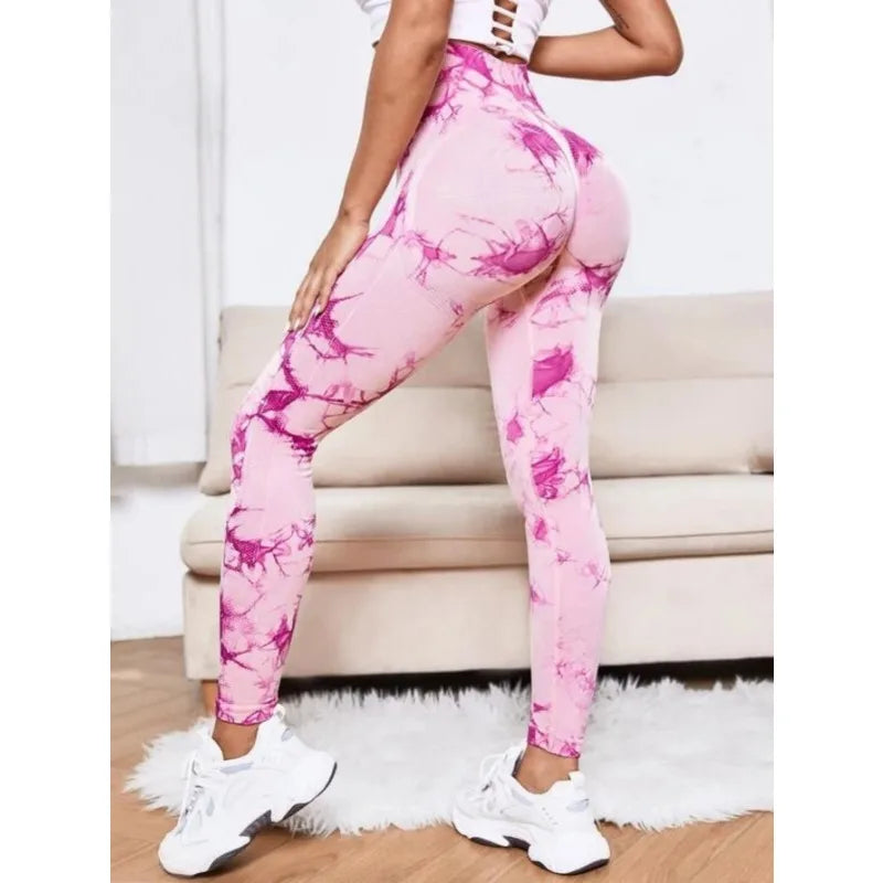 Mallas de cintura alta sin costuras para mujer, Leggings de teñido anudado, pantalones de Yoga para correr y Fitness, medias elásticas de punto de elevación de cadera
