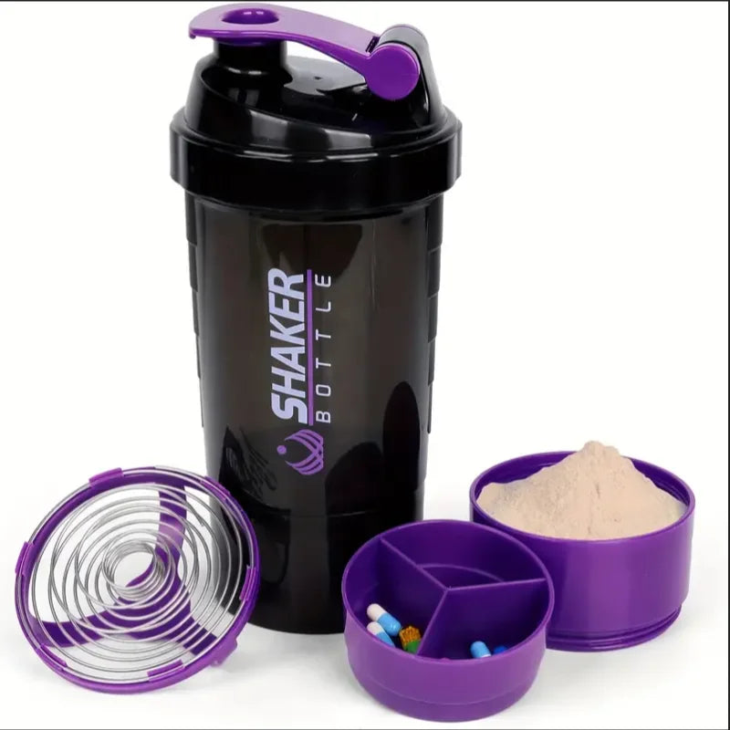 Botella coctelera con contenedor de energía, 2 niveles, batidos de proteínas, botella coctelera en polvo, botella de agua deportiva, Ideal para deportes, gimnasio y Fitness