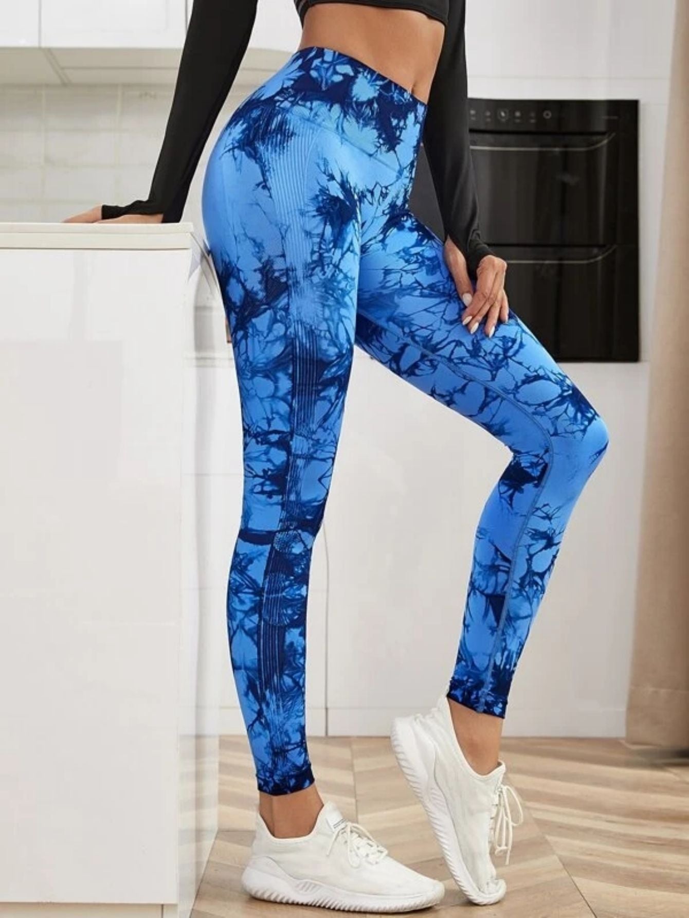 Mallas de cintura alta sin costuras para mujer, Leggings de teñido anudado, pantalones de Yoga para correr y Fitness, medias elásticas de punto de elevación de cadera