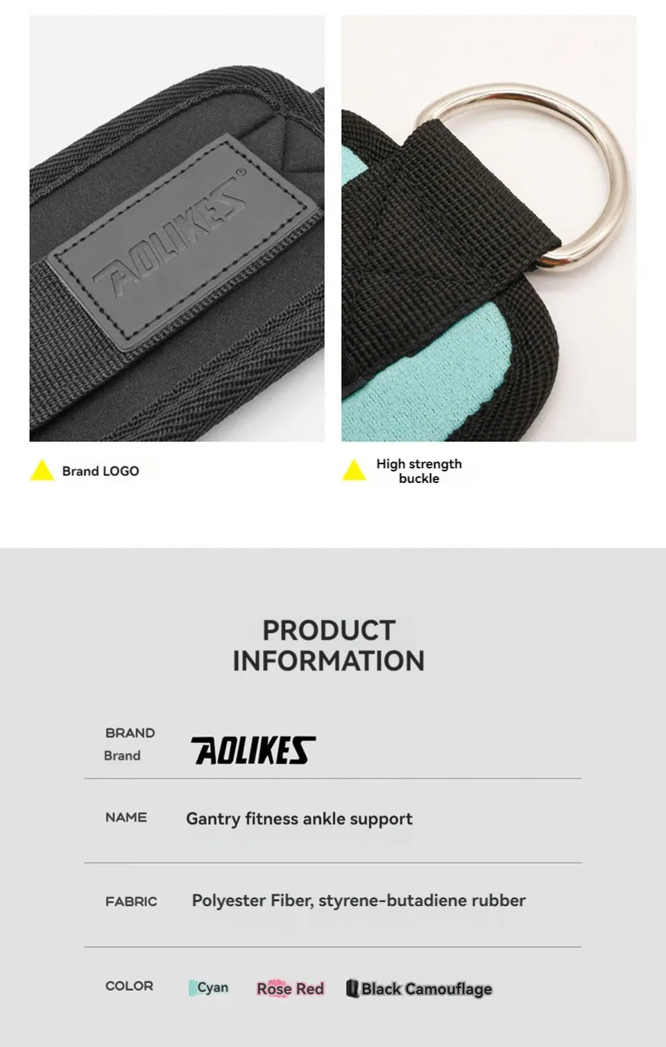 AOLIKES-Puños acolchados ajustables para muñeca y tobillo, correas acolchadas, anillo en D, cola para máquina de Cable, Ideal para ejercicios de glúteos