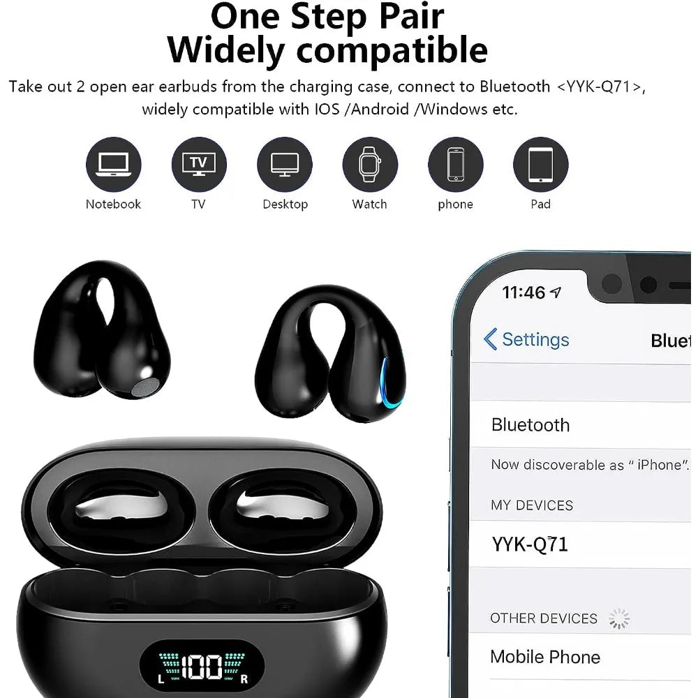 Auriculares deportivos inalámbricos de oreja abierta, auriculares BT inalámbricos con clip para Android iPhone, auriculares de conducción de aire para ciclismo, correr