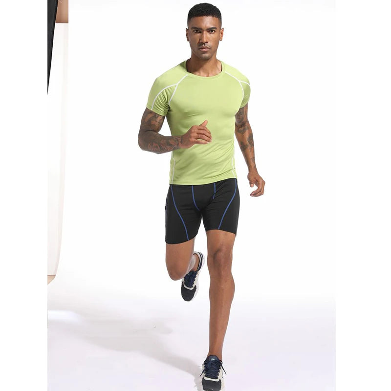 Camiseta para correr para hombre, ropa deportiva de verano, camiseta ajustada para gimnasio, camisetas deportivas para Fitness, medias atléticas elásticas, camisas de compresión para hombre
