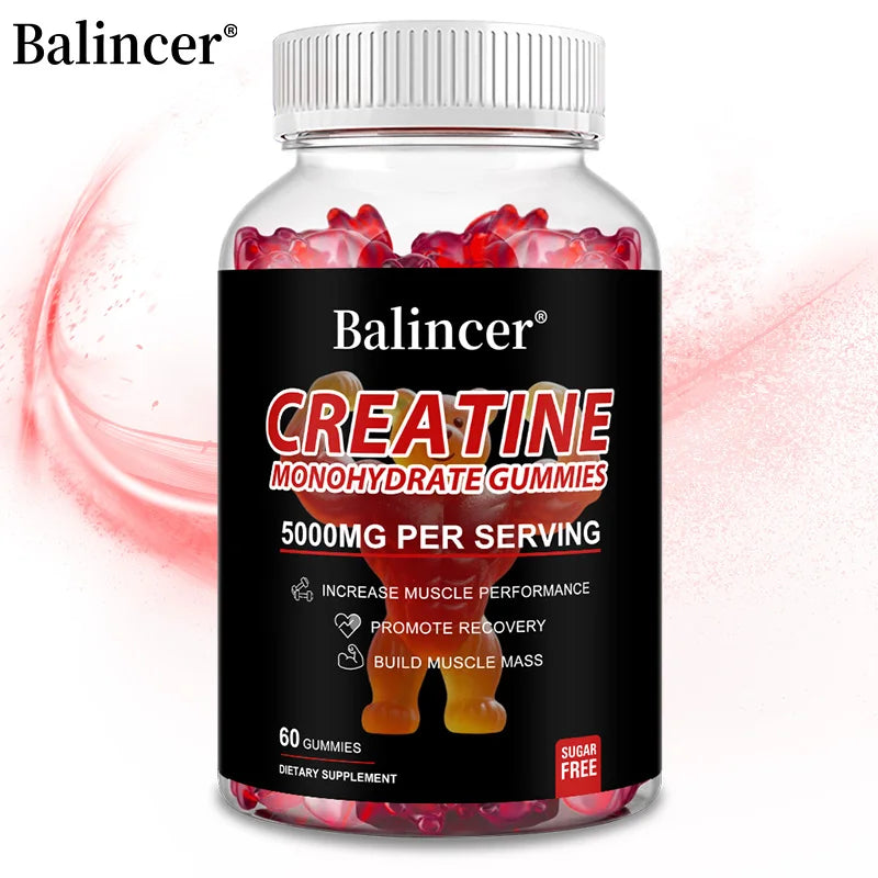 Gomitas monohidratadas de creatina: entrenamiento pre/post, fitness, fuerza, desarrollo muscular, proporciona suplementos energéticos