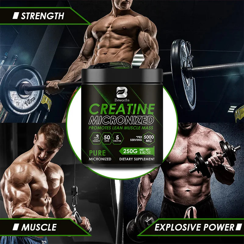 BEWORTHS-creatina monohidrato, suplementos dietéticos deportivos para entrenamiento, construcción muscular, energía celular, mejora la fuerza muscular