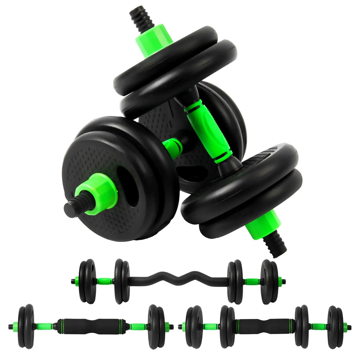 Juego de mancuernas ajustables multifuncionales, 4 en 1, 10 kg, 15 kg, 20 kg, 30 kg, con mango opcional para pesas rusas, rizos y barra recta, rueda abdominal, flexiones, pesas de gimnasio en casa para hombres
