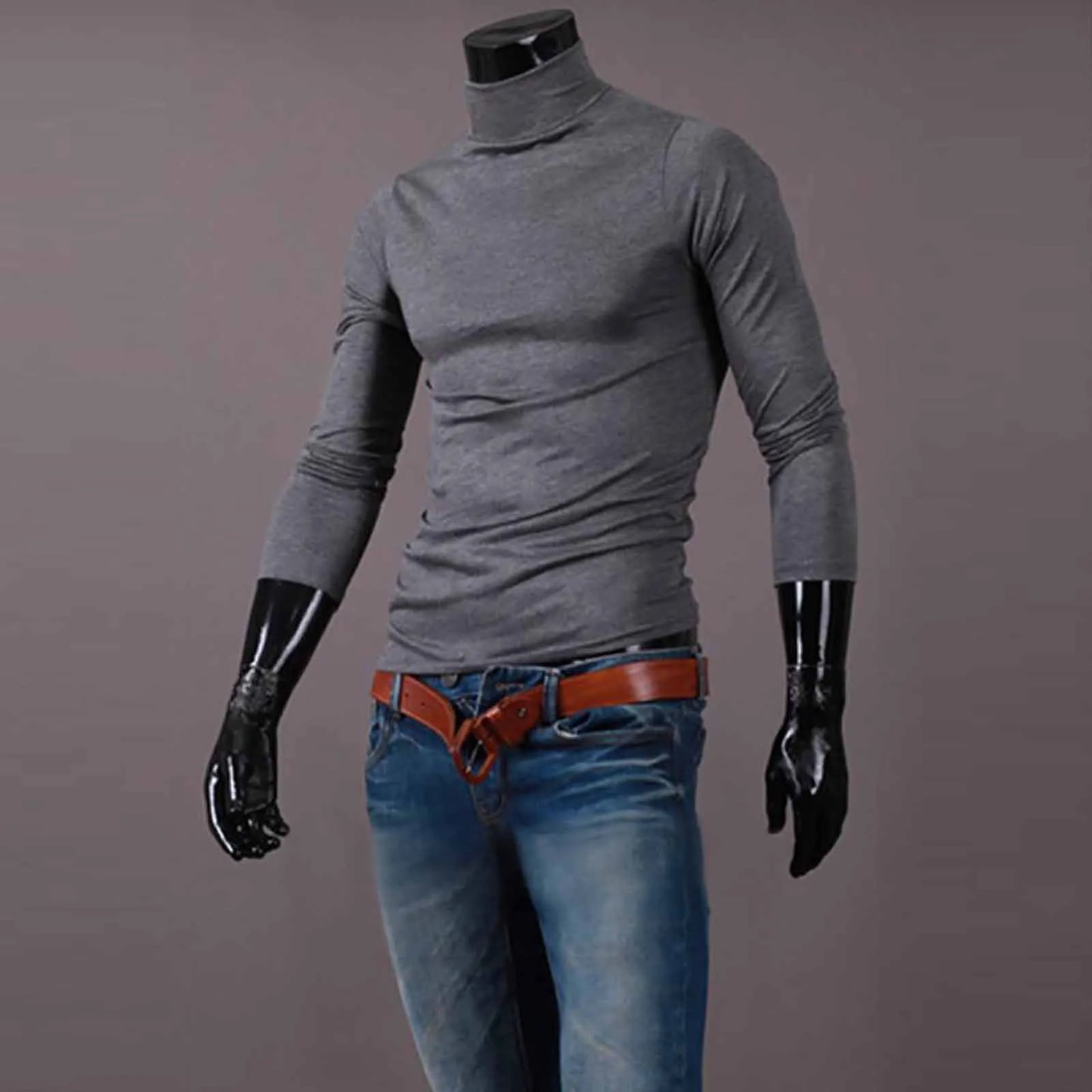Camiseta básica lisa de fondo para hombre, Jersey informal ajustado de cuello alto básico, Tops finos de otoño y primavera