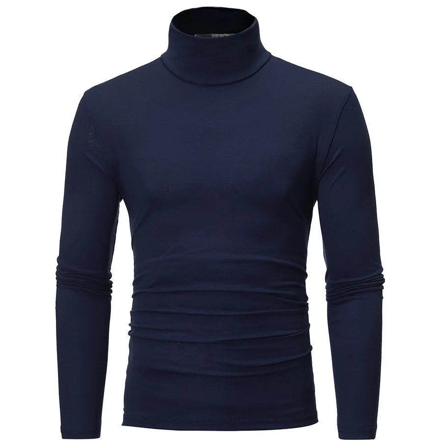 Camiseta básica lisa de fondo para hombre, Jersey informal ajustado de cuello alto básico, Tops finos de otoño y primavera