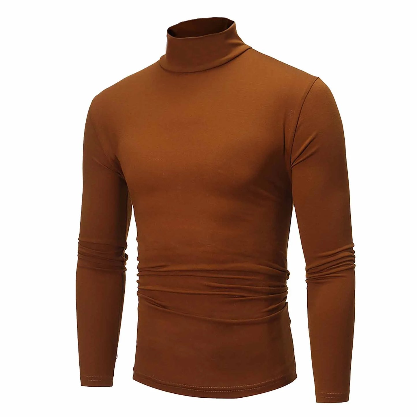 Camiseta básica lisa de fondo para hombre, Jersey informal ajustado de cuello alto básico, Tops finos de otoño y primavera