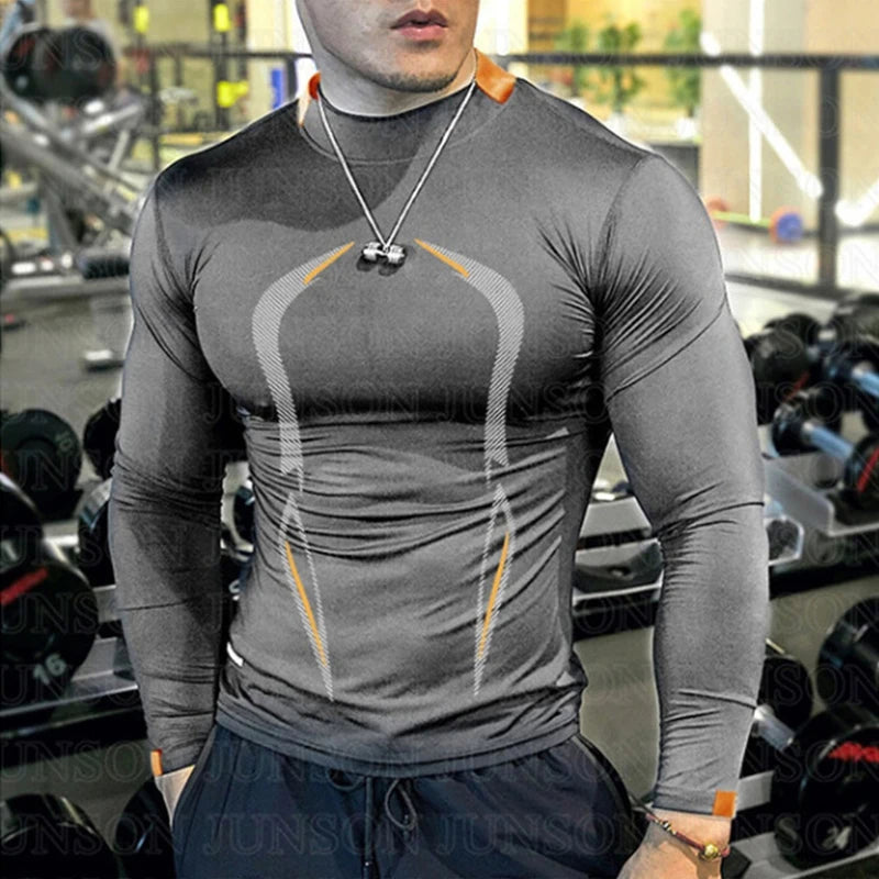 Camiseta de manga larga para hombre, camiseta de compresión de secado rápido para gimnasio, camisas informales de gran tamaño, Tops, blusa transpirable, camisetas, ropa para hombre