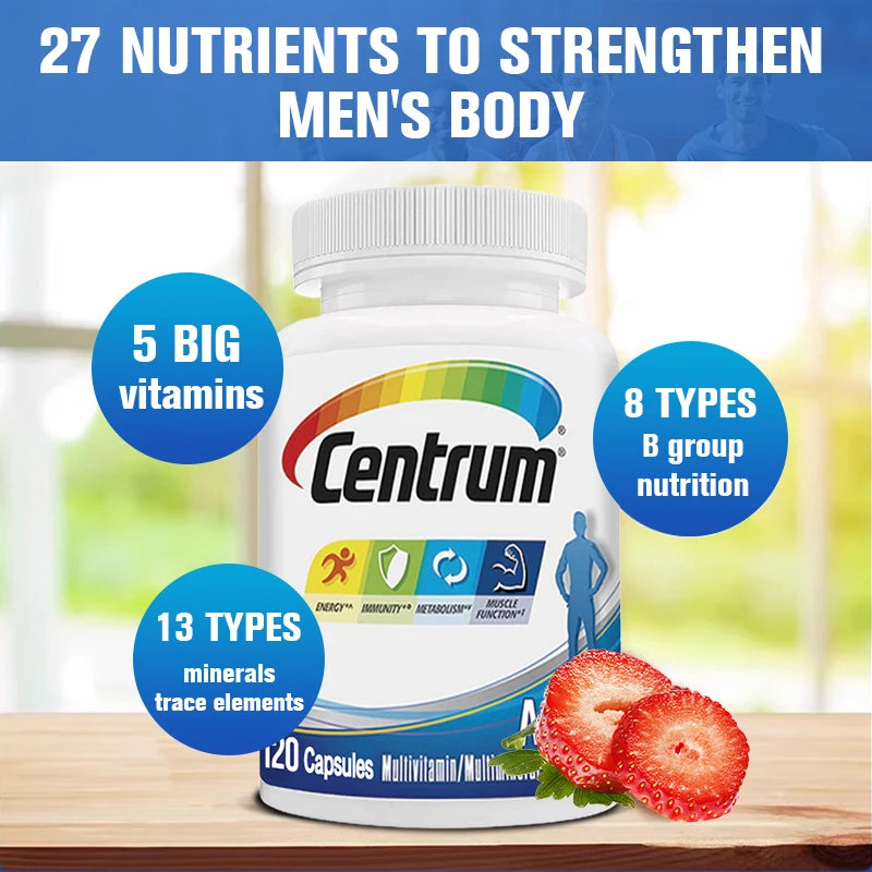 Centrum Multivitamina para hombres y suplementos minerales, soporte energético, masa muscular, sistema inmunológico, antioxidantes