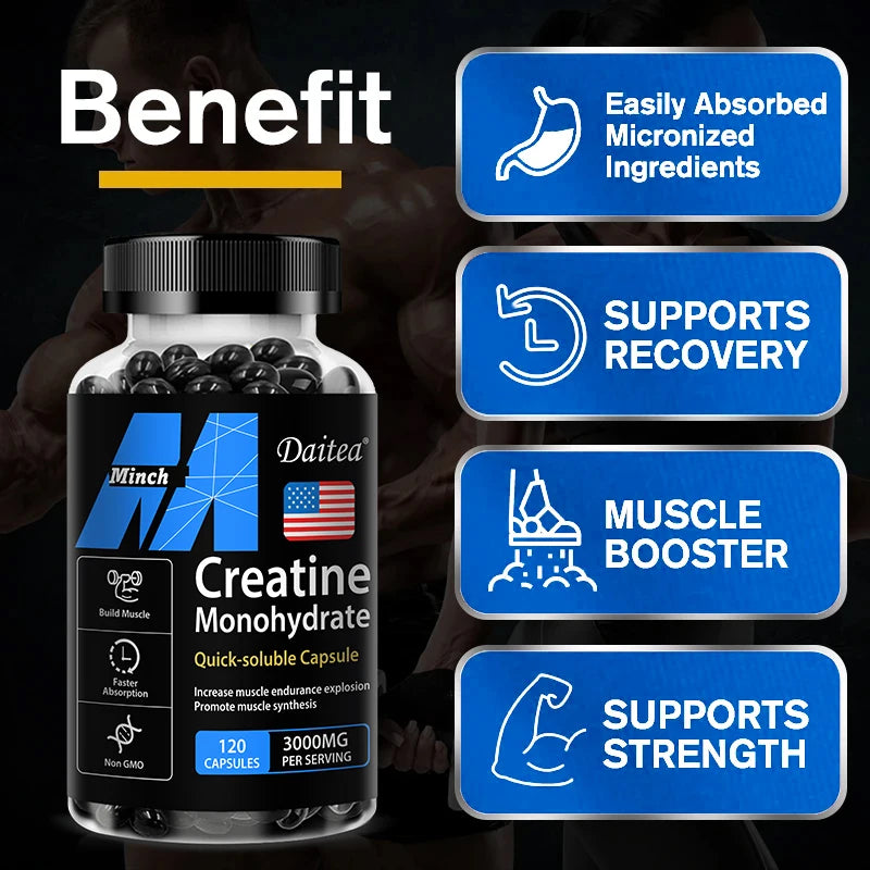 Daitea Creatine Monohidratos de 3000 mg: Fuerza, Músculo y Rendimiento, Suplemento Nutritivo para Adultos Compatible con Keto