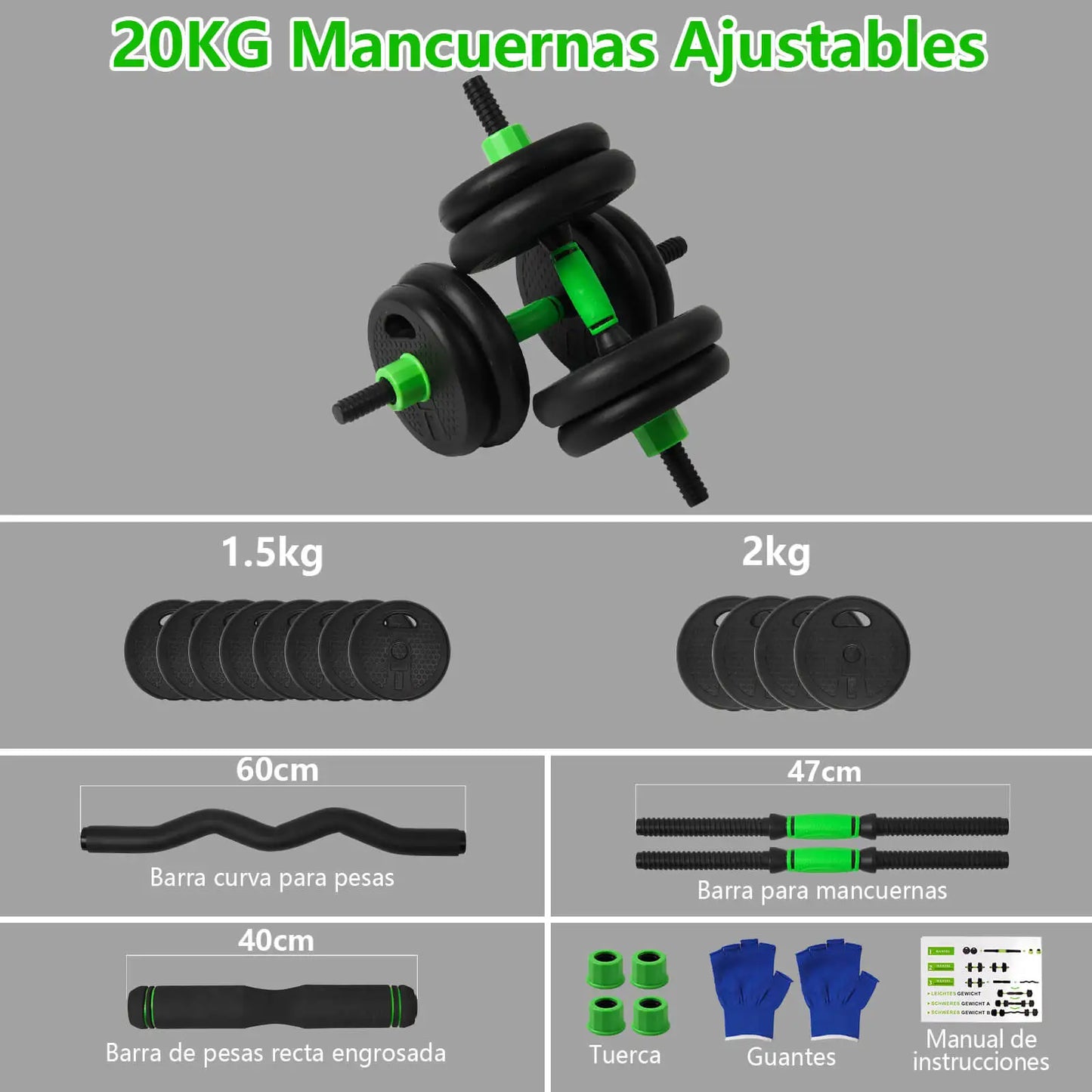 Juego de mancuernas ajustables multifuncionales, 4 en 1, 10 kg, 15 kg, 20 kg, 30 kg, con mango opcional para pesas rusas, rizos y barra recta, rueda abdominal, flexiones, pesas de gimnasio en casa para hombres