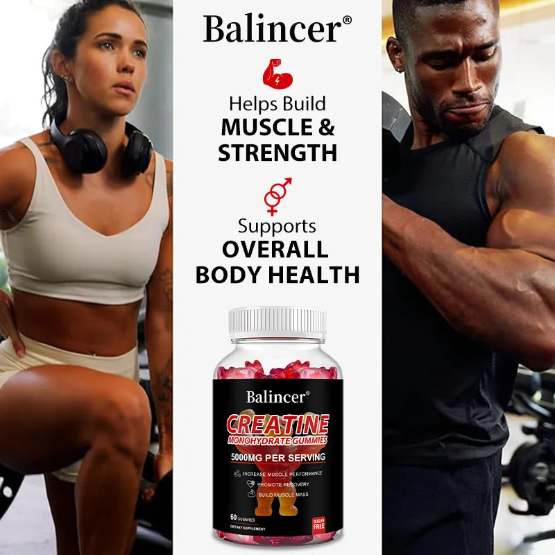 Gomitas monohidratadas de creatina: entrenamiento pre/post, fitness, fuerza, desarrollo muscular, proporciona suplementos energéticos