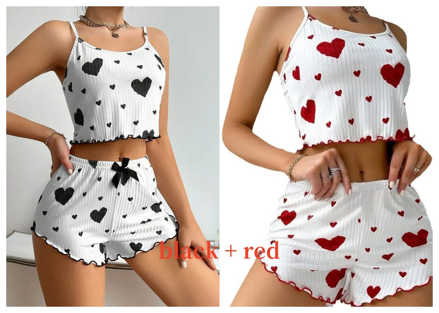 Conjunto de pijamas para mujer Ropa de dormir 2 piezas Camisetas sin mangas cortas y pantalones cortos S M L Blanco Ventilar Suave Casual Impresión de amor