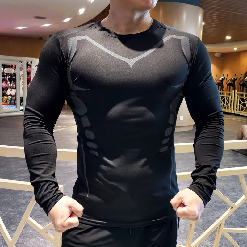 Camiseta de compresión para correr para hombre, camisa deportiva de manga apretado largo para entrenamiento, Jogging, ropa deportiva para gimnasio, ajuste seco, Rashgard