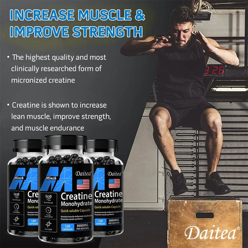 Daitea Creatine Monohidratos de 3000 mg: Fuerza, Músculo y Rendimiento, Suplemento Nutritivo para Adultos Compatible con Keto