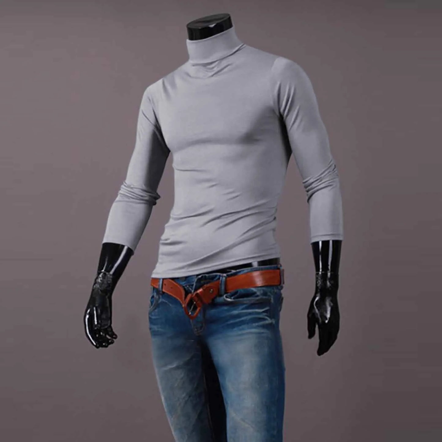 Camiseta básica lisa de fondo para hombre, Jersey informal ajustado de cuello alto básico, Tops finos de otoño y primavera