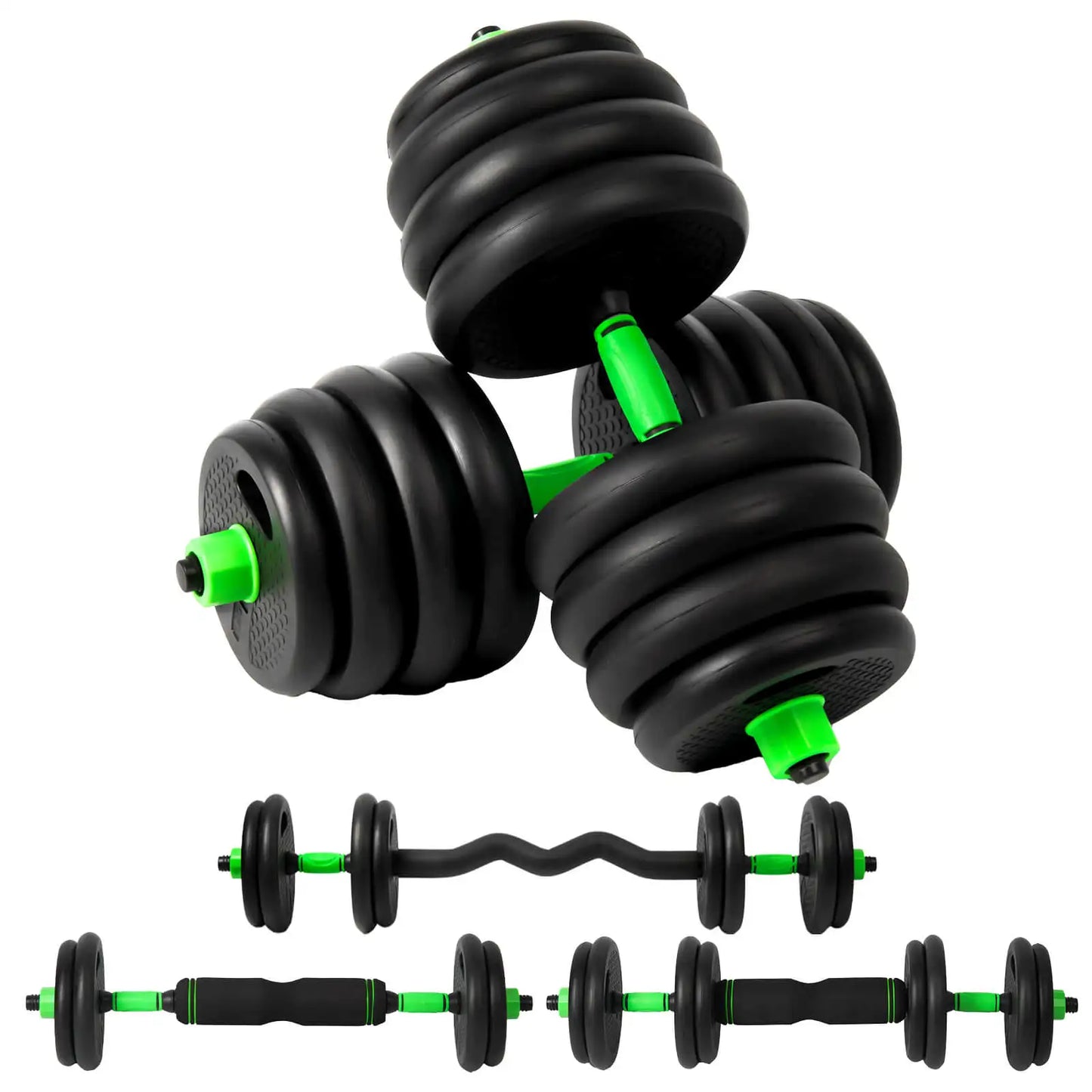 Juego de mancuernas ajustables multifuncionales, 4 en 1, 10 kg, 15 kg, 20 kg, 30 kg, con mango opcional para pesas rusas, rizos y barra recta, rueda abdominal, flexiones, pesas de gimnasio en casa para hombres