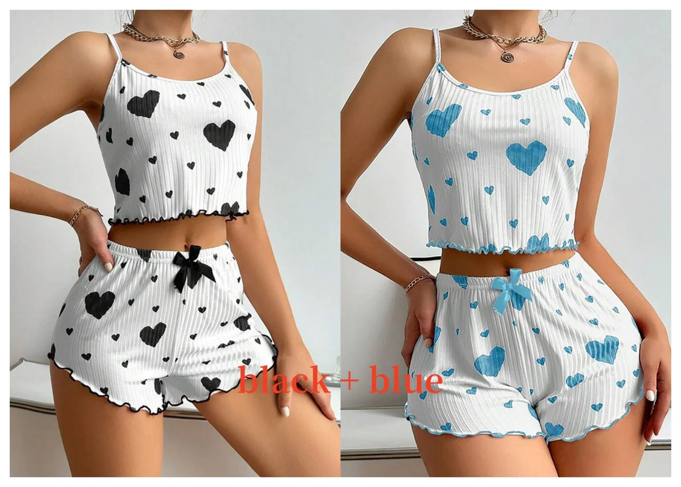 Conjunto de pijamas para mujer Ropa de dormir 2 piezas Camisetas sin mangas cortas y pantalones cortos S M L Blanco Ventilar Suave Casual Impresión de amor
