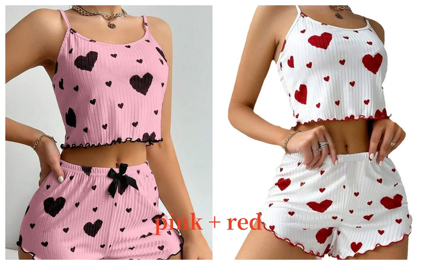 Conjunto de pijamas para mujer Ropa de dormir 2 piezas Camisetas sin mangas cortas y pantalones cortos S M L Blanco Ventilar Suave Casual Impresión de amor