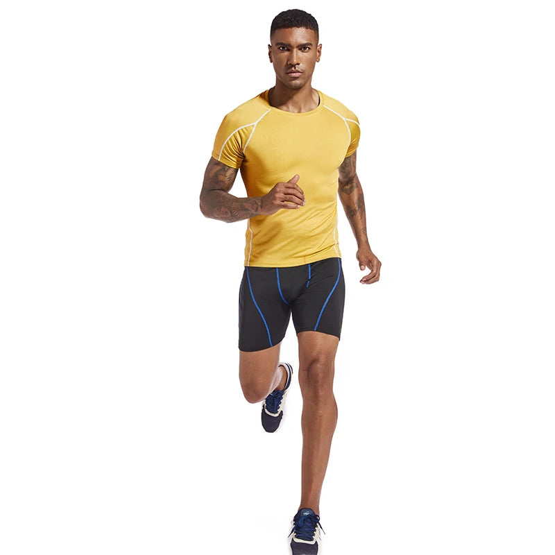 Camiseta para correr para hombre, ropa deportiva de verano, camiseta ajustada para gimnasio, camisetas deportivas para Fitness, medias atléticas elásticas, camisas de compresión para hombre