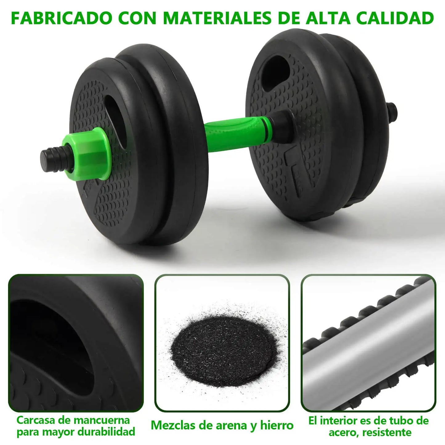 Juego de mancuernas ajustables multifuncionales, 4 en 1, 10 kg, 15 kg, 20 kg, 30 kg, con mango opcional para pesas rusas, rizos y barra recta, rueda abdominal, flexiones, pesas de gimnasio en casa para hombres