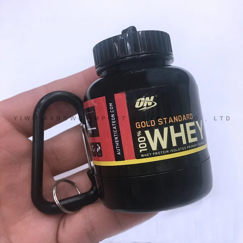 Contenedor de proteína en polvo ZK30, organizador de pastillas, llavero de proteínas, nutrición deportiva, botella de agua, llavero de proteína de suero deportivo