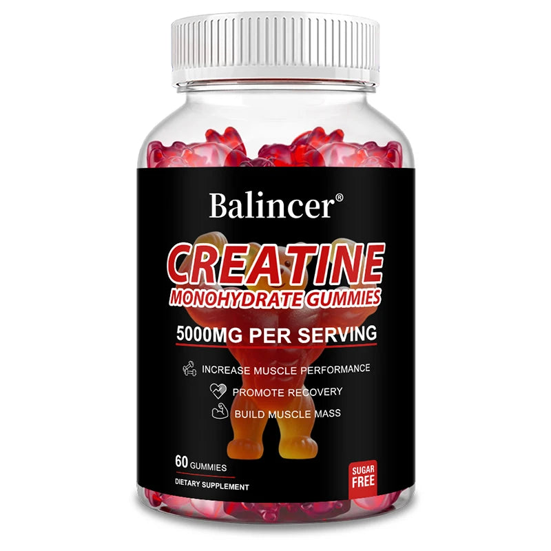 Gomitas monohidratadas de creatina: entrenamiento pre/post, fitness, fuerza, desarrollo muscular, proporciona suplementos energéticos