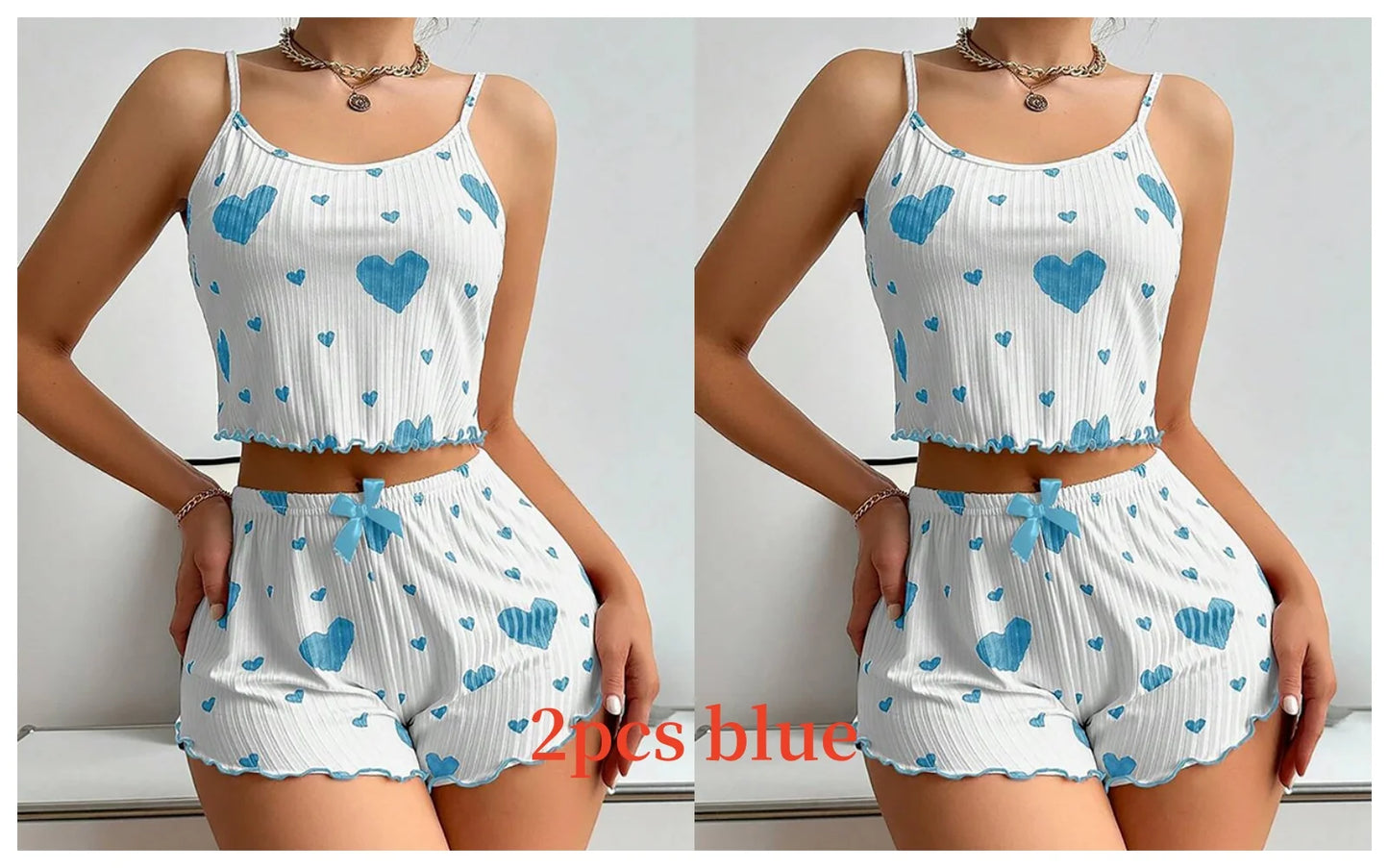 Conjunto de pijamas para mujer Ropa de dormir 2 piezas Camisetas sin mangas cortas y pantalones cortos S M L Blanco Ventilar Suave Casual Impresión de amor