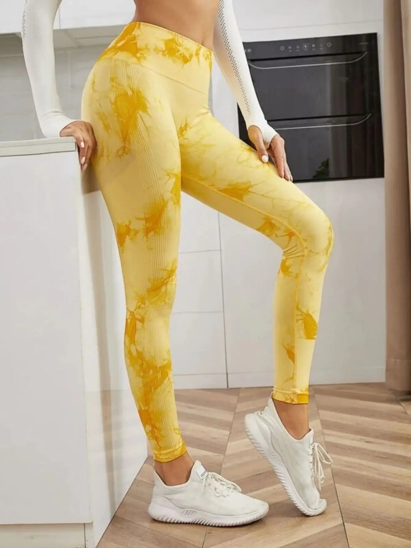 Mallas de cintura alta sin costuras para mujer, Leggings de teñido anudado, pantalones de Yoga para correr y Fitness, medias elásticas de punto de elevación de cadera