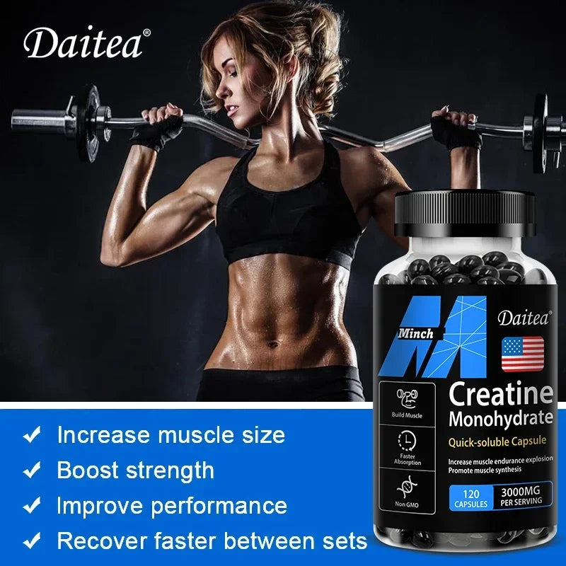Daitea Creatine Monohidratos de 3000 mg: Fuerza, Músculo y Rendimiento, Suplemento Nutritivo para Adultos Compatible con Keto