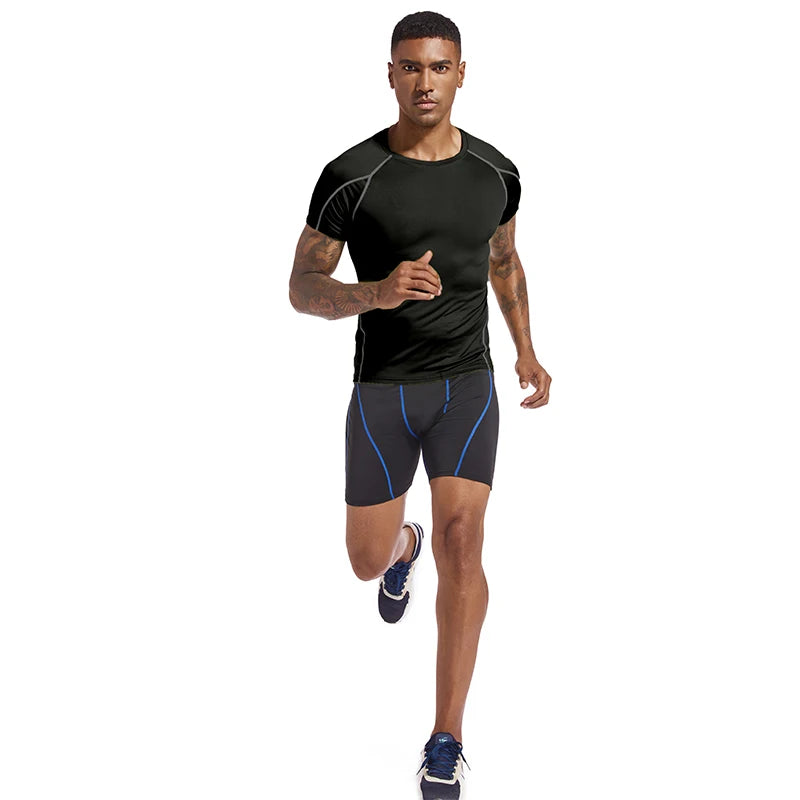 Camiseta para correr para hombre, ropa deportiva de verano, camiseta ajustada para gimnasio, camisetas deportivas para Fitness, medias atléticas elásticas, camisas de compresión para hombre