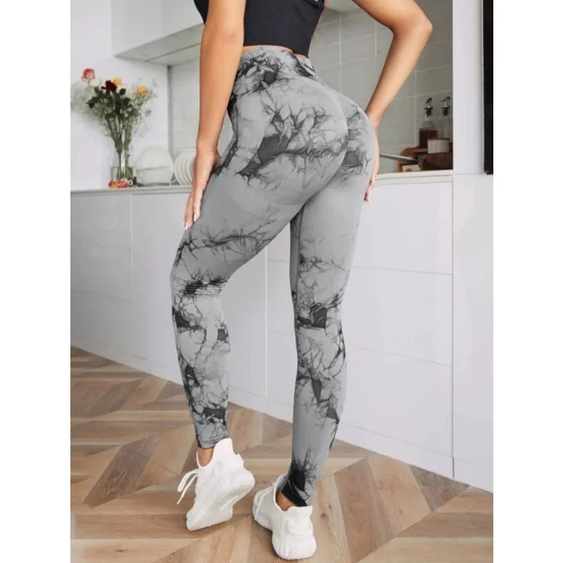 Mallas de cintura alta sin costuras para mujer, Leggings de teñido anudado, pantalones de Yoga para correr y Fitness, medias elásticas de punto de elevación de cadera