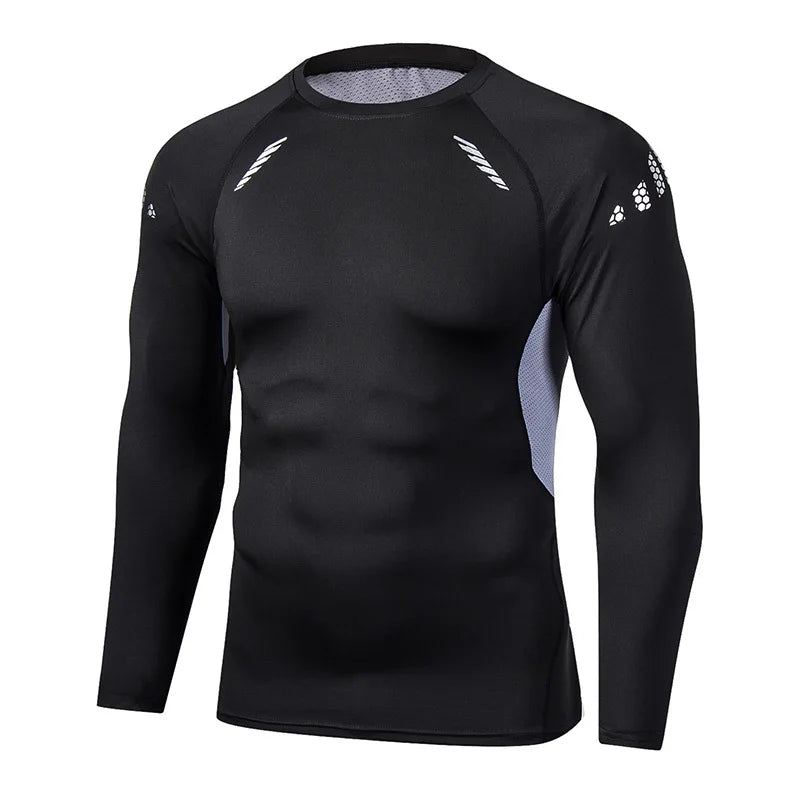 Camiseta de compresión para correr para hombre, camisa deportiva de manga apretado largo para entrenamiento, Jogging, ropa deportiva para gimnasio, ajuste seco, Rashgard