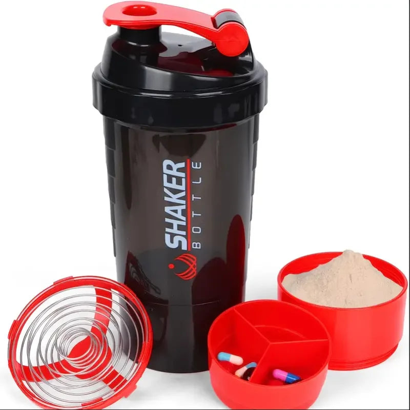 Botella coctelera con contenedor de energía, 2 niveles, batidos de proteínas, botella coctelera en polvo, botella de agua deportiva, Ideal para deportes, gimnasio y Fitness