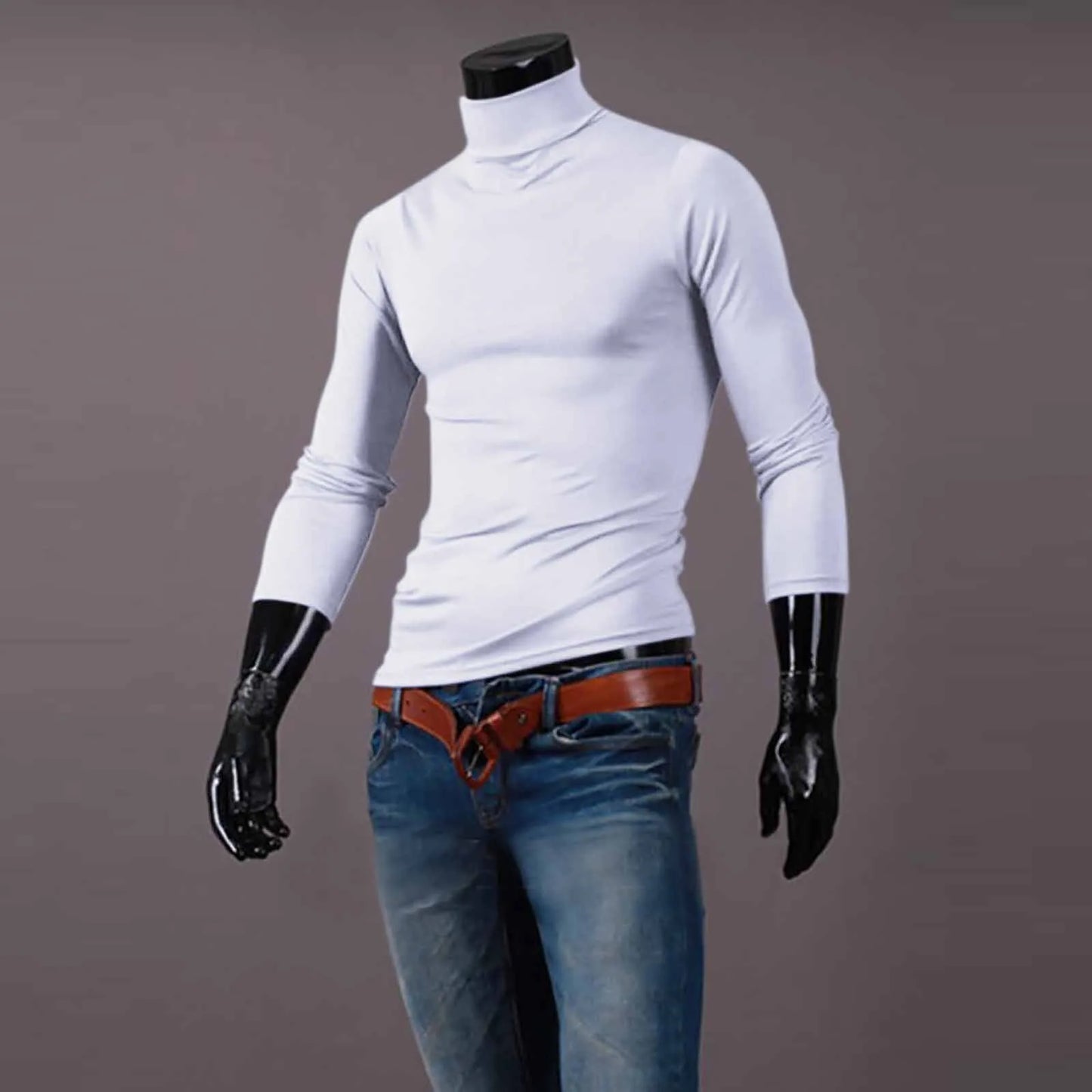 Camiseta básica lisa de fondo para hombre, Jersey informal ajustado de cuello alto básico, Tops finos de otoño y primavera